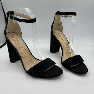Sam Edelman Shoes Womens Size 11 Yaro Black Leather Suede Chunk Heel Ankle Strap